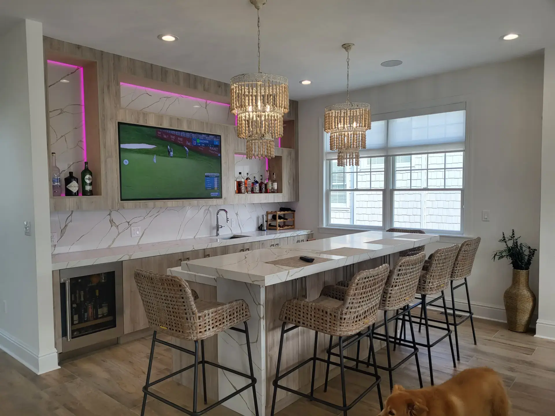 Bright kitchen island with counter seating