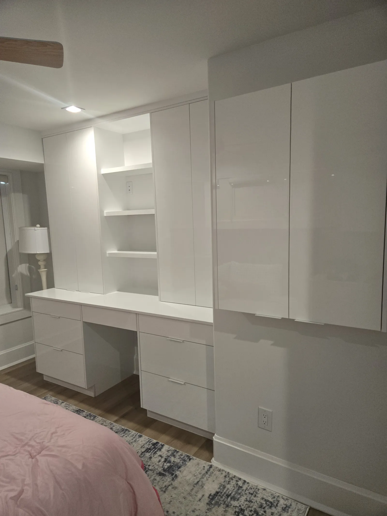 Built in desk and office cabinetry in white